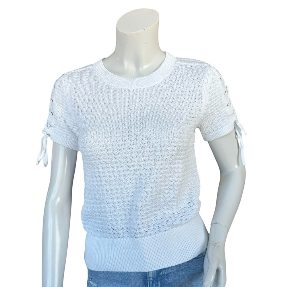 Rag & Bone Iona White Mercerized Cotton Knit Tie Short Sleeve Sweater Size XS